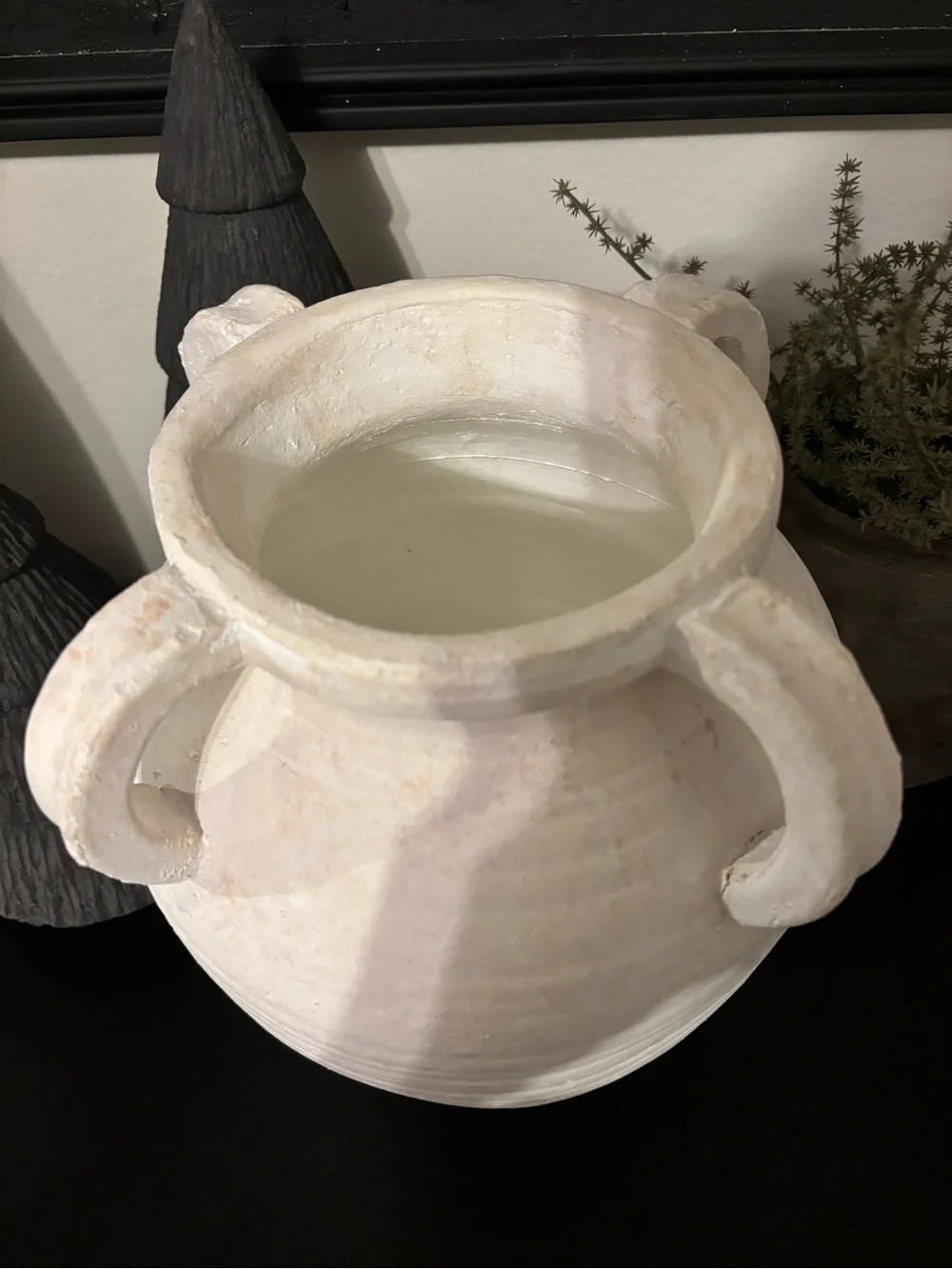 Neutral White Vintage Style Four Handle Ribbed Decorative Vase-Large